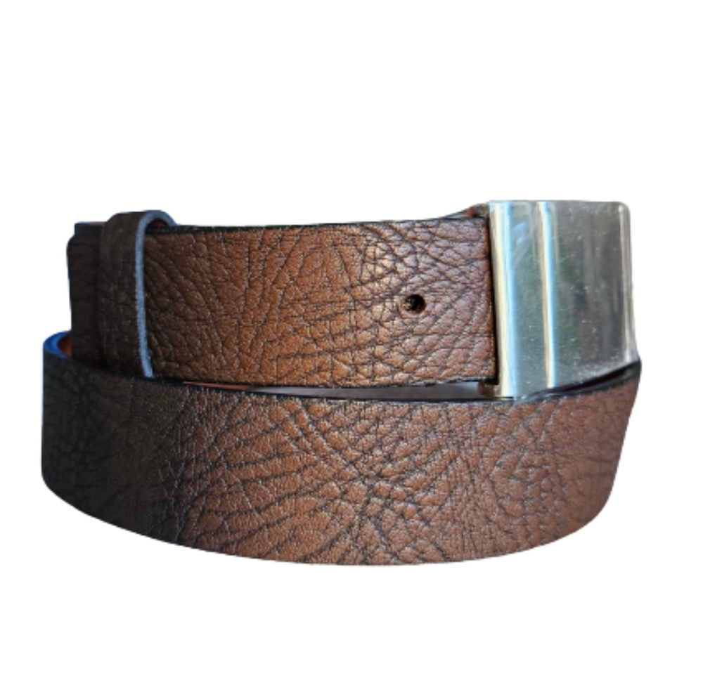 Bosca brown leather belt silvery buckle unisex size 38"